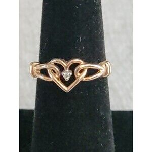 14K Gold Heart Ring W/ A 1/32 Carat Diamond Solitaire Size 6.5